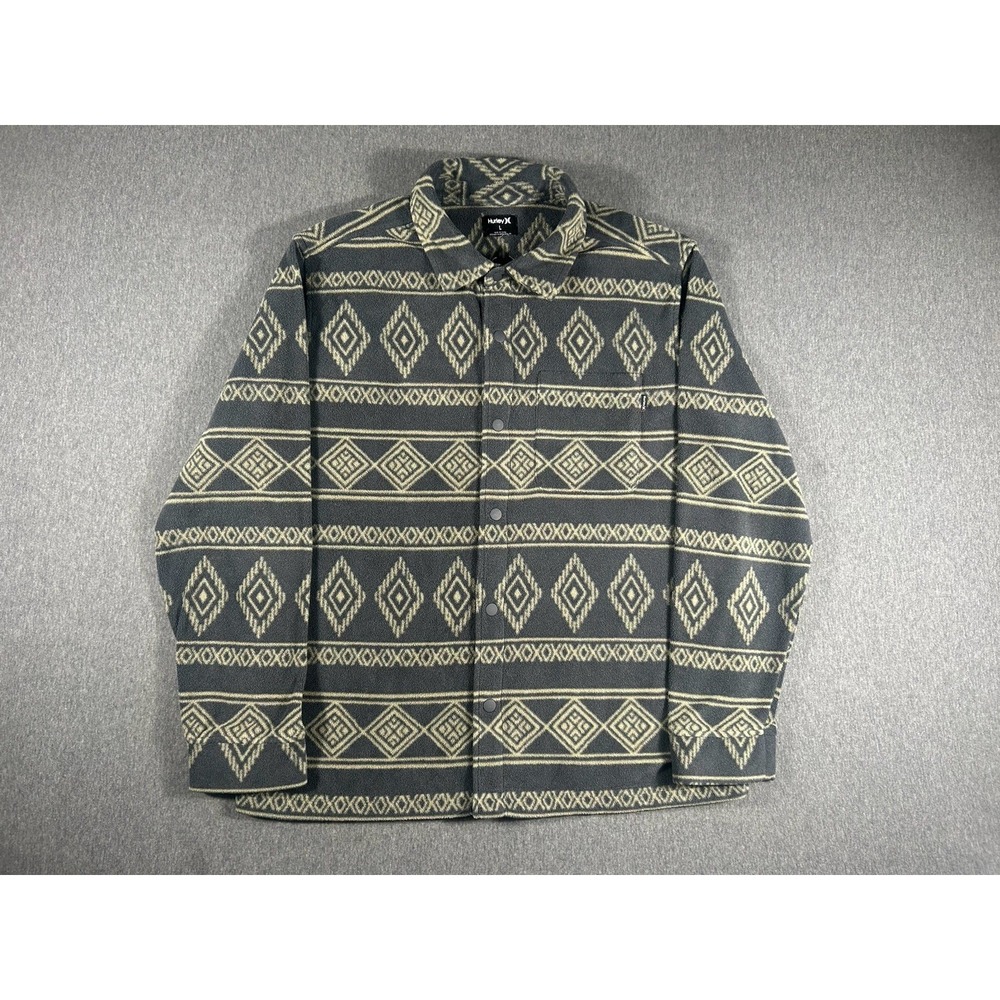 Hurley Men's Geometric Tribal Print Fleece Snap-Front Shirt, Size L